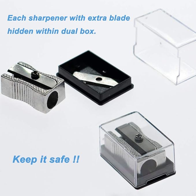 Metal Pencil Sharpeners Single Hole -Cover and Replace Blade 6 Pack