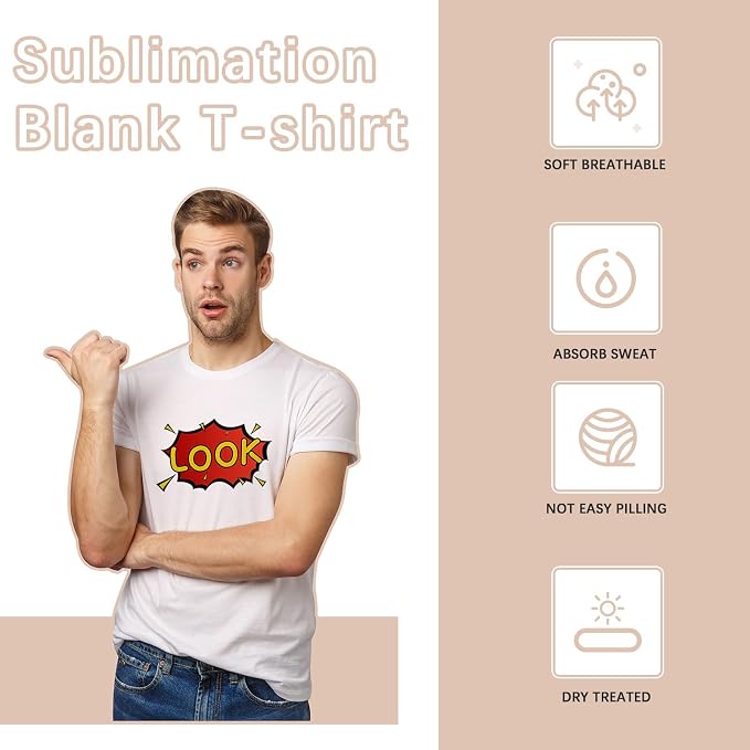 ORJ 12 PCS Unisex Tshirts for Adults Sublimation Blank T Shirt White Polyester Shirts Crew Neck Short Sleeve for Sublimation