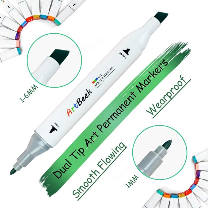 ArtBeek 40 Color Alcohol Markers Set, Coloring Markers for Adult Coloring Books No Bleeding, Dual Tip (Chisel & Fine Tip)