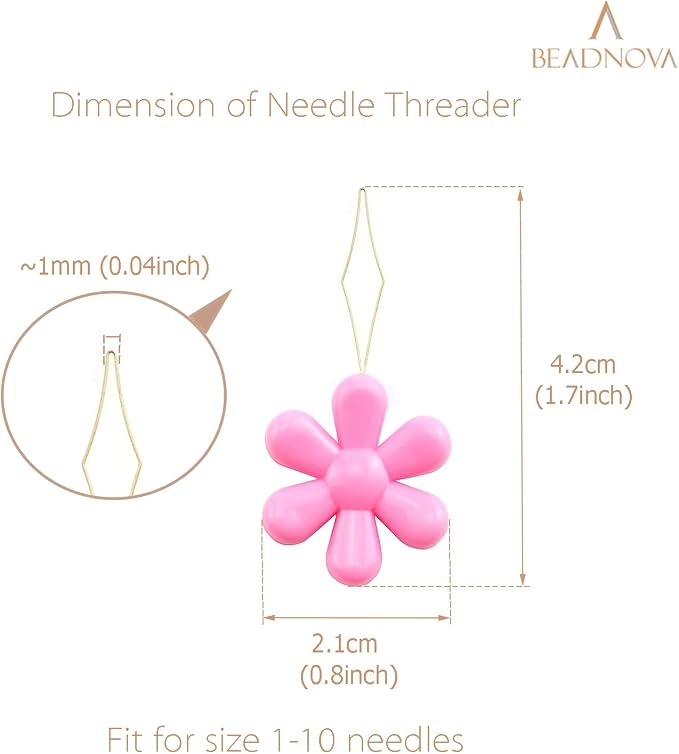 BEADNOVA Embroidery Needle Threader Tool 5pcs Plastic Flower Head Sewing Machine Needle Threader for Hand Sewing Cross Stitch Craft Knitting Quilting (5pcs, Mix Colors)
