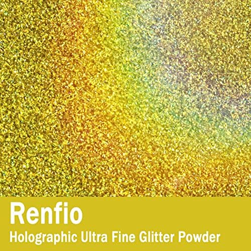 Renfio Holographic Ultra Fine Gold Glitter Powder Metallic Resin Glitter | 2.11 Oz (60g) PET Flakes Crafts Sequins 1/128" 0.008" 0.2mm Epoxy Chips Flakes for Tumblers Slime - Laser Green Gold