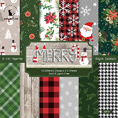 YASMEN Scrapbook Paper Pad 6"×6" - 24 Sheets Christmas Scrapbooking Supplies Kit, Single-Sided Patterned Cardstock Pads for Card Making, Designer Planner Journals, Background Borders, Greeting Cards