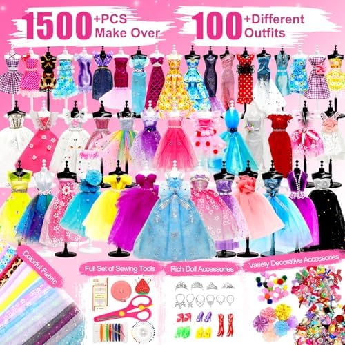 Axirata 1500+PCS Fashion Designer Kit for Girls with Fashion Sketchbook & 5 Mannequins, Creativity DIY Arts & Crafts Kit for Kids Sewing Kit for Teen Girls Birthday Gift Age 6 7 8 9 10 11 12+
