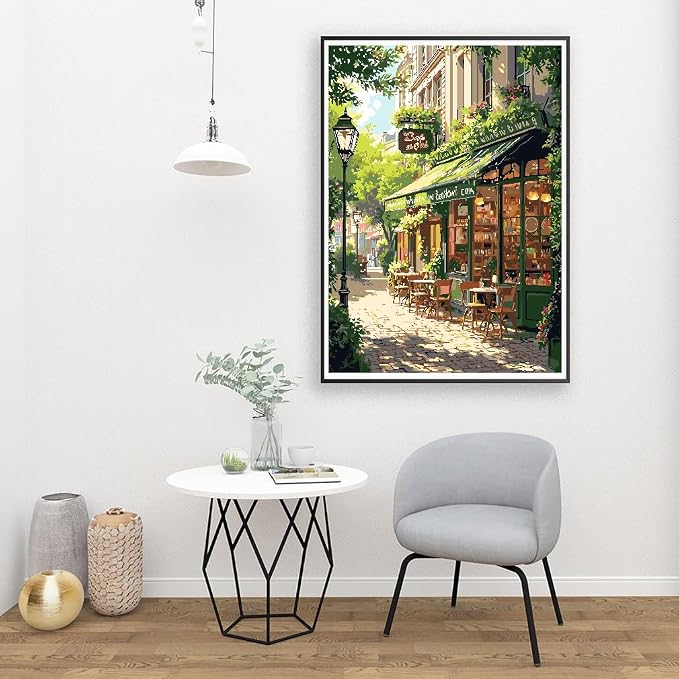 Mrnsiet Paint by Numbers Kit for Adults, Easy Street Cafe Adult Paint by Number Kits on Canvas, Spring Scene DIY Acrylic Oil Number Painting Kits for Home Wall Decor Gift 16x20 Inch