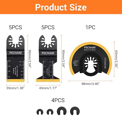 PECHAM 11PCS Titanium Oscillating Tool Blades, Universal Oscillating Multitool Blades Metal Cutting Quick Release for Hard Material Metal Nails Wood Plastic fit More Oscillating Tools