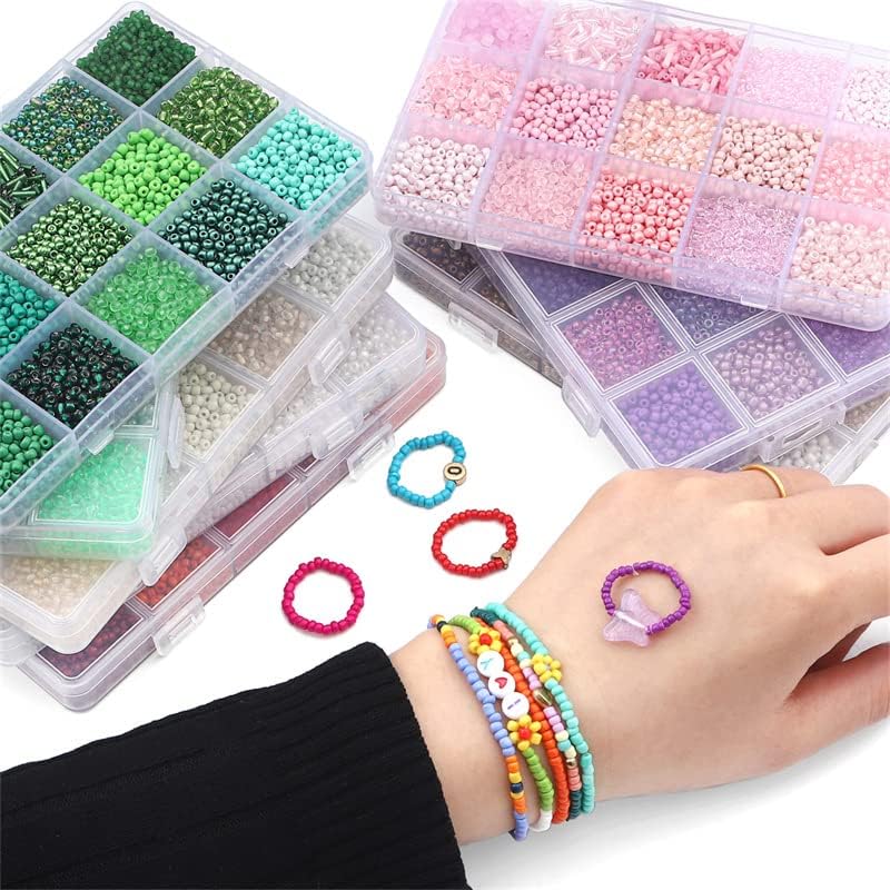 15 Grid Pink Glass Seed Bugle Tube Beads Kit for Jewelry Making DIY Craft