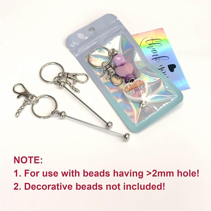 42/84/126 Pcs Beadable Keychain Bars Bulk Blank DIY Beaded Keychain Making Supplies with Bag Thank You Card