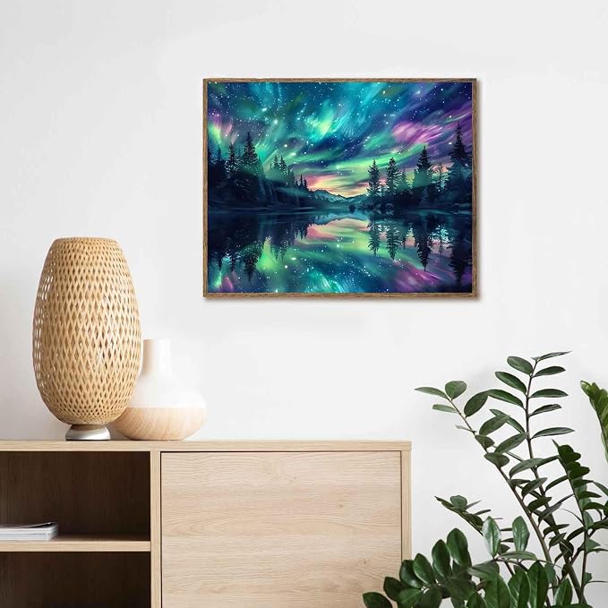 Hutarosl Aurora Paint by Numbers with Frame for Adults - with Wooden Easel,Adult Paint by Number,Aurora Canvas Paint by Numbers for Adults,Gifts and Home Decor 12x16inch