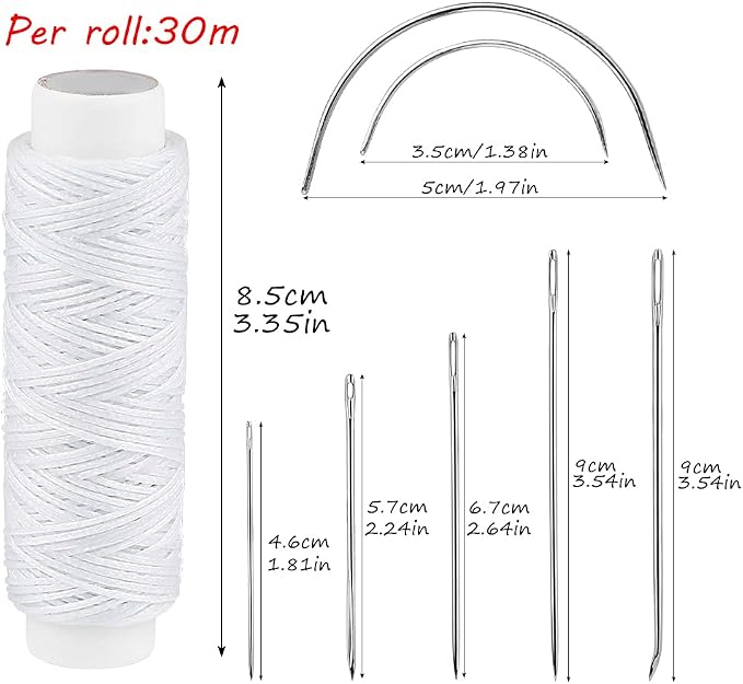 Waxed Thread, Upholstery Needle and Thread 32 Yards White