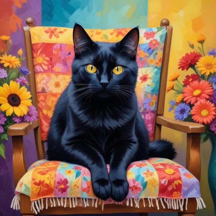 Paint by Numbers Kit for Adults, Black Cat Number Painting, 16 x 16 Inch | DIY Adult Paint by Number Kit on Canvas for Beginners, without Frame, Black Cat Wall Decor, Stress Relief Craft Gift