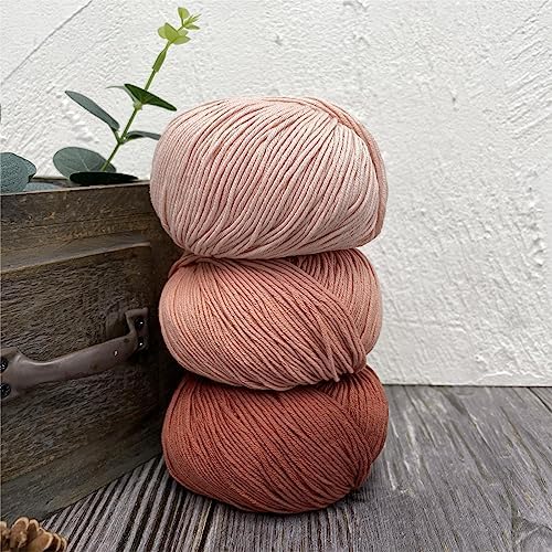 Fine Weight Knitted and Crocheted Cotton Yarn, 100% Long Staple Cotton Yarn, Baby Sports, 2 Packages of 100g/3.52oz (Per Skein 50g/162yds)-07 Pomelo Pink
