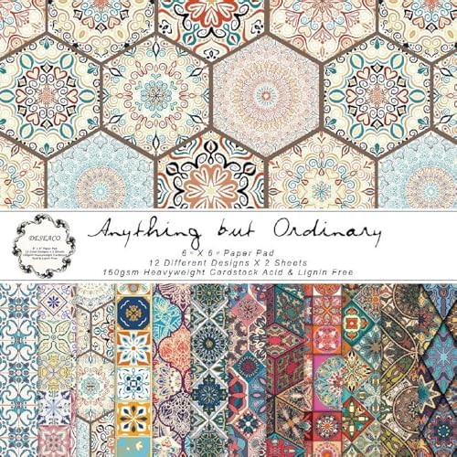 Groovy Boho Tribal Scrapbook Pad – 24 Bohemian Sheets for Scrapbooking, Junk Journals, Collage, Decoupage, Card Making & Mixed Media, 6x6 Single-Sided Craft Paper