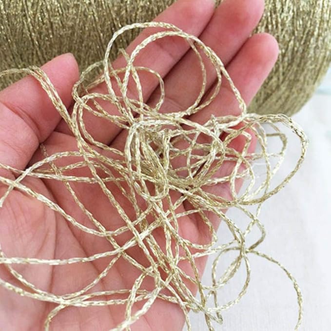 DIY Light Gold Lurex Thread - Shining Glitter Sparkle Metal Yarn for Crochet, Knitting, Sweater, Scarf, Bag & Accessories