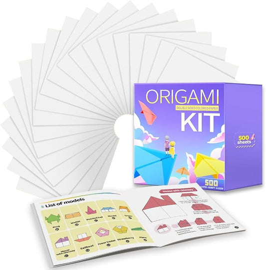 Praisebank White Origami Paper, 500pcs 6x6 inch, Double Sided Color, Origami Kit with Guide instruction for Crafts