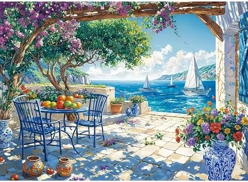 koemhxb Summer Coast Paint by Numbers Kit for Adults Beginners, Seaside Landscape Art Adult Paint by Numbers on Canvas, DIY Acrylic Oil Painting Crafts for Home Decor (16x20inch)