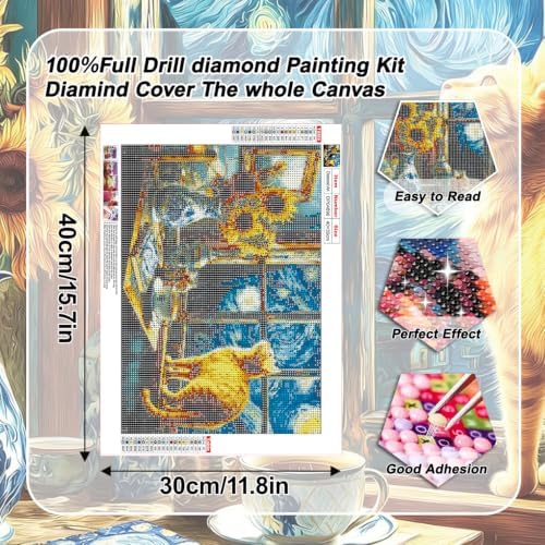 VeGuude Diamond Art Kits for Adults Starry Night Cat Diamond Painting Kits