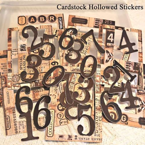 Vilikya 90Pcs Tag Label Scrapbook Stickers for Junk Journal Ephemera, PET Number Sticker for Journaling Kit, Vintage Scrapbooking Paper for Decoupage, Collage Cards Frame Stickers for Bullet Journal