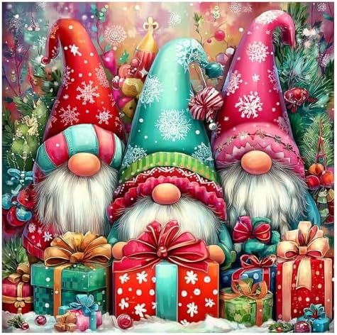 Reivworl Christmas Paint by Numbers Kit for Adults Beginners, Gnome Paint by Numbers, Adult Paint by Number Kits for Gifts and Home Wall Decor 16x16 Inch