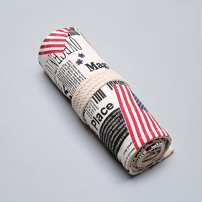 DIYOMR 24/36/72 Slots Pencil Wrap - Roll Up Bag with Short Brushes Pouch Case for Drawing, Coloring and Sketching - NO PENCILS (Flag, 36 Slots)