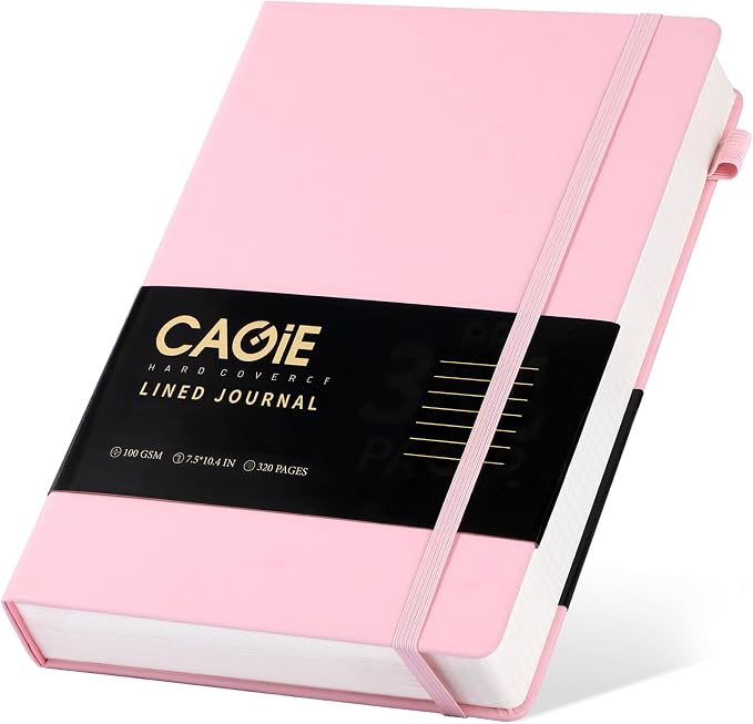 CAGIE Lined Journal Notebook, 320 Pages College Ruled Notebook, 100 Gsm Paper Thick Journal, B5 Hardcover Leather Journals for Writing Women, 7.6x10 In, Pink
