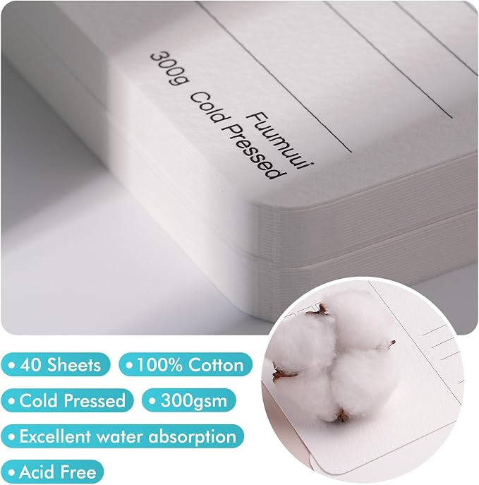 Fuumuui 40 Cards Watercolor Postcards Blank 4 x 6 inch, 140lb/300gsm, 100% Cotton Cold-Pressed Art Paper for Painting, DIY, Mailing, Invitations, Greeting Cards