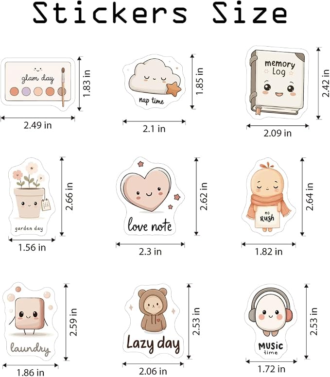 250 Pcs Planner Stickers, Kawaii Cute Daily Life Self-Care Stickers for Calendar Notebook Diary Bullet Journal Scrapbook, 7 Sheets