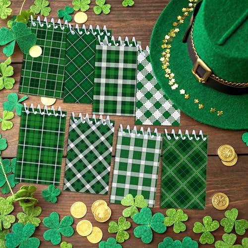 24Pcs Green Mini Spiral Notebooks Green Plaid Buffalo Mini Small Notepads DIY Crafts for St. Patrick's Theme Party School Office Rewards Favors Supplies