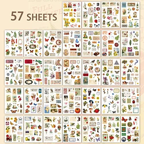 537pcs Vintage Washi Stickers and Papers for Scrapbooking, Ephemera Book for Journaling with Botanical Sticker and Scrapbook Decoupage Paper for Bullet Junk Journal, Scrapbooking Supplies for Adults