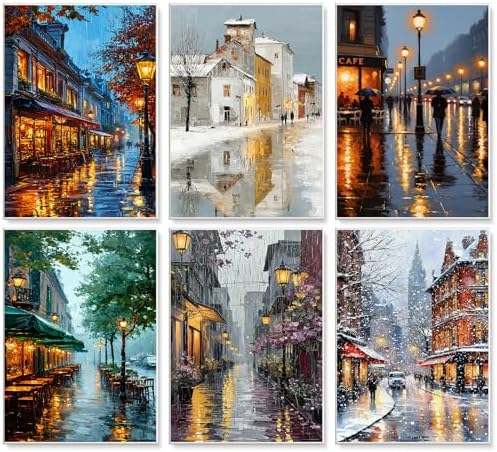 6 Pack Paint by Numbers Kit for Adults Beginner Street Scenery, 10x14 Inch | City View DIY Acrylic Painting, Without Frame Canvas, Stress Relief Craft Kits, For Home Wall Decor Gift