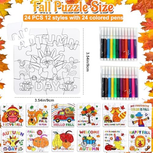 Thanksgiving Fall Crafts for Boys, Girls & Adults, Thanksgiving Arts and Crafts Kit DIY Puzzle with Pumpkin Leaf Turkey Owl, Fall Classroom Activities for Halloween Party Favors & Gift Supplies Bulk
