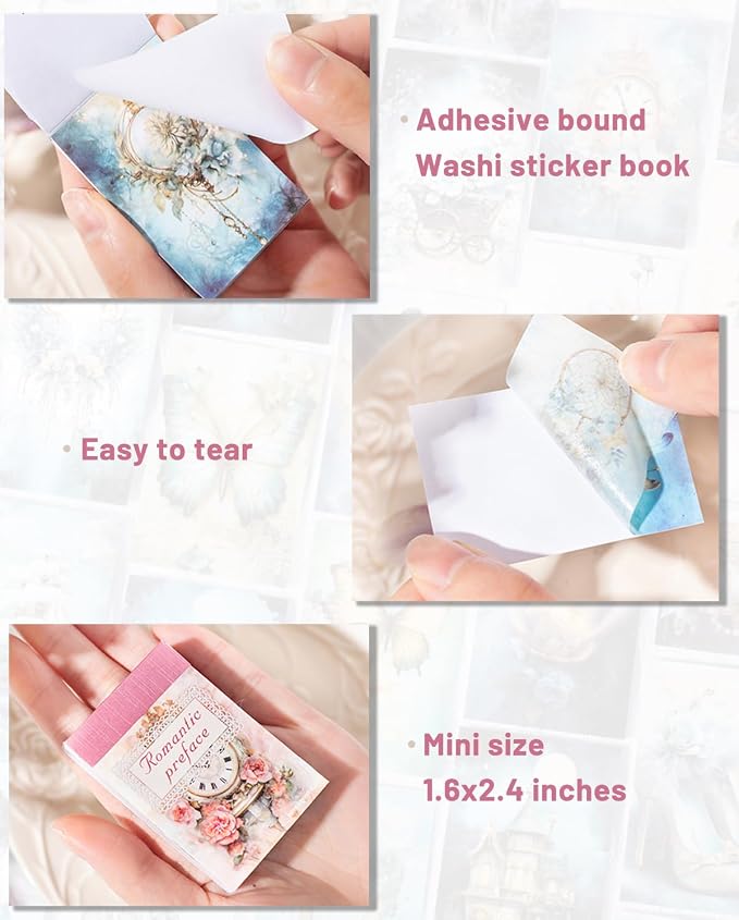 Aromoty 6 Set 300 Pcs Vintage Washi Stickers Book Kit Junk Journal Supplies