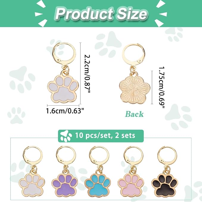 NBEADS 20 Pcs Dog Paw Stitch Markers, 5 Colors Enamel Alloy Crochet Charms Removable Dangle Locking for Knitting Weaving Sewing Accessories Quilting Handmade Jewelry