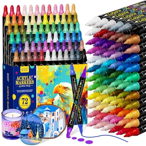 72 Colors Dual Tip Acrylic Paint Markers Pens - Dot markers and Fine Tip