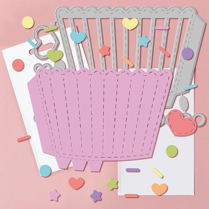GLOBLELAND 3D Cupcake Gift Card Holder Cutting Dies for Card Making Dessert Cut Die for DIY Scrapbooking Journal Embossing Paper Craft Decor
