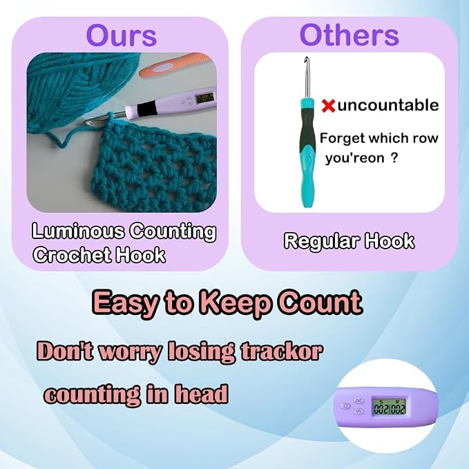 Yarniss 18 Size Digital Counting Crochet Hooks Set with Light 2.0mm~14.0mm