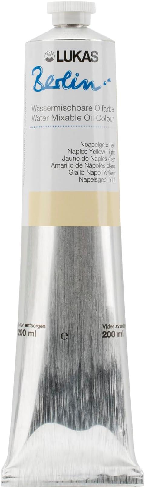 Lukas Berlin Pro Artists Water Mixable Oil Paint 200 ml Tube Naples Yellow Light, Water Soluble, Lightfast Pigments, Quick Drying, Easy Clean-Up, Eco-Friendly, Professional Quality, 40 Color Range