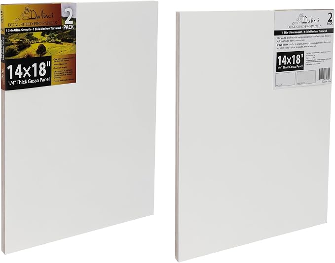 Jerry's Artarama Da Vinci Dual Sided Pro Panel Board - 2-Pack, 14x18 6mm Deep Panels for Painting - Archival, Acid-Free Art Supplies - Ultra-Smooth & Medium Textured Paint Surfaces