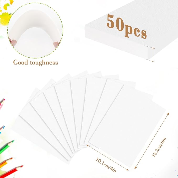 50PCS 4x6 Watercolor Paper Bulk, 140lb/300g Cold Press Thick Water Color Paper Pad for Child Adult, White Art Paper for Drawing Painting Markers Gouache, Textured Cotton Paper Sheets