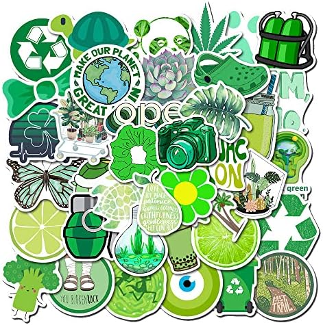 Girl's Colorful Aesthetic Stickers - Waterproof Cute Stickers 50 PCS for Water Bottle, Laptop, Phone - Teens & Kids (Green)