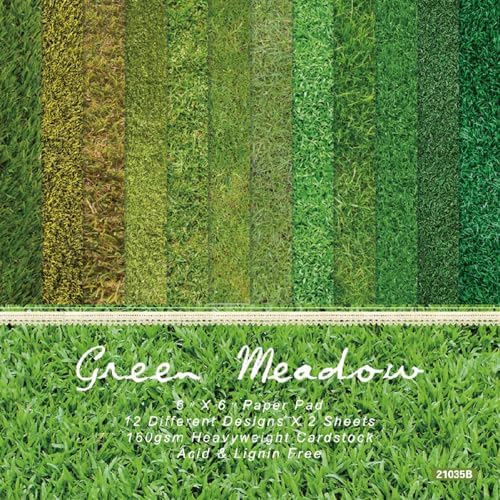Green Meadows Scrapbooking Paper Pad , 6inch 24 Sheets Grass Aesthetic Patterned Decorative for DIY Art Crafts Collage Journals Decoupage Wrapping Folded Supplies Gift Cards Origami Photo Album
