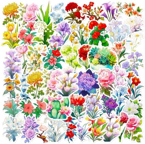 DothRayan Flower Stickers for Kids Teens Girls, 100Pcs Waterproof Flower Stickers for Water Bottle Laptop
