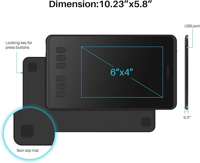HUION Inspiroy H640P 6x4 inch Drawing Tablet 8192 Pen Pressure | Battery-Free Stylus, Tilt, 6 Hot Keys, Work with Mac/PC/Android, Digital Art for Beginner, Drawing, Writing, Design, Teaching