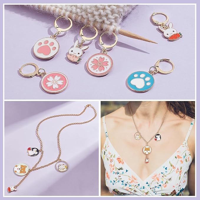 NBEADS 24 Pcs Animal Paw Stitch Markers, Alloy Enamel Crochet Stitch Marker Charms 304 Stainless Steel Clasp Locking Stitch Marker for Knitting Weaving Sewing Jewelry Making