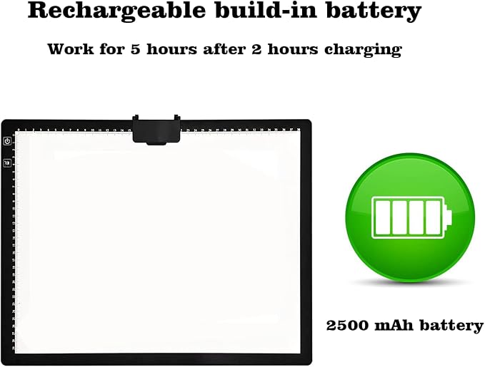YINGWOND Rechargeable A3 LED Light Pad with Carry Bag, Adjustable Brightness Light Box with 3 Colors, Built-in Stand, 2500mAh Battery, Magnetic Clip, Light Board for Tracing Diamond Painting Sketching