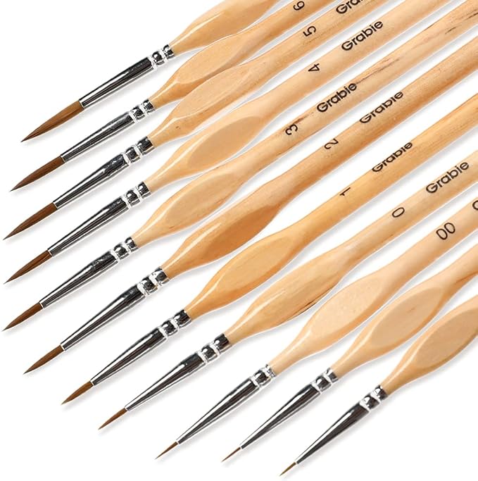Grabie 11 Pcs Miniature Paint Brushes for Fine Detail Painting | Detail Paint Brushes For Acrylic, Watercolor, Oil & Crafts, Precision Tips for Small Areas, Smooth Control for Art Painting