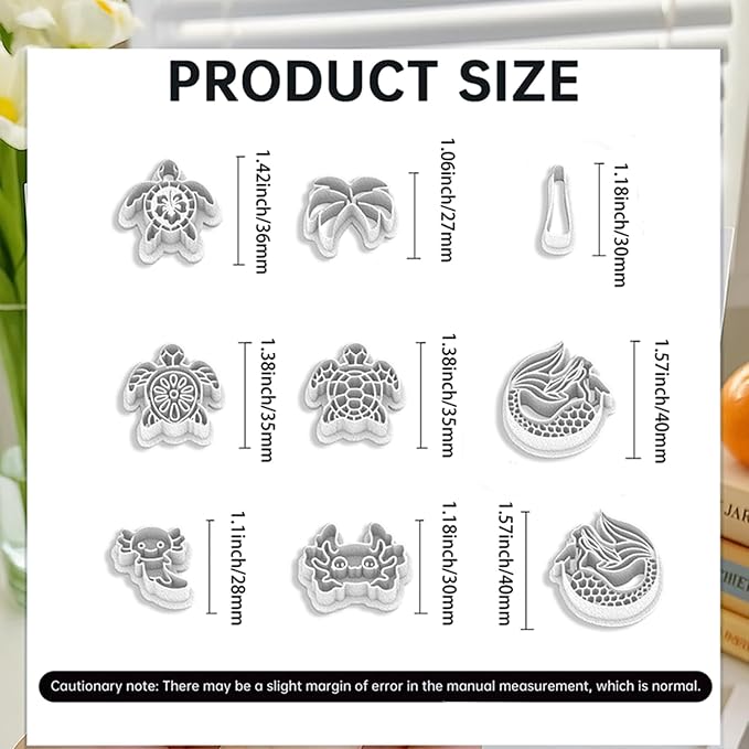 9 Pcs Summer Ocean Polymer Clay Cutters Set - Mermaid, Sea Turtle & Tropical Imprint Cutters for Polymer Clay Jewelry Making, Fit Gift for Ocean & Summer Lovers