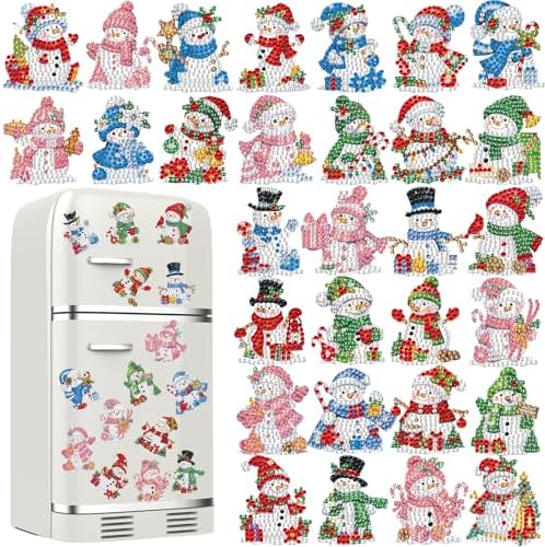 Motipuns 30 Pcs Diamond Magnets,Christmas Snowman,Pink Blue