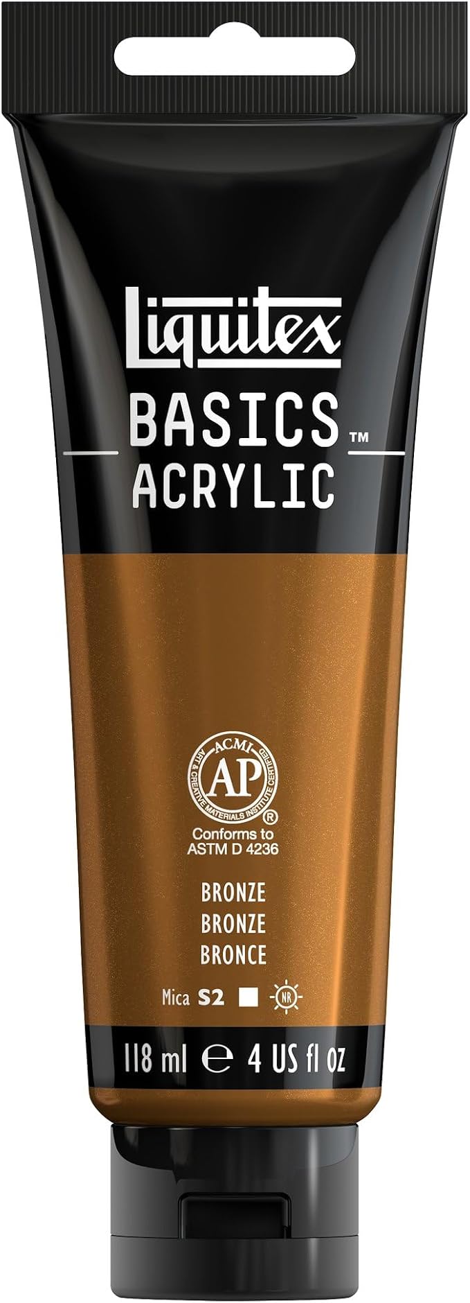 Liquitex BASICS Acrylic Paint, 4-oz Tube, Bronze | Medium Viscosity, Satin Finish, Lightfast, Fine Art Pigments, Range of Opacities, Easy Blending