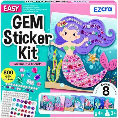 EZCRA Mermaid Gem Sticker Kit for Kids - 800 Stickers, 8 Underwater Themes