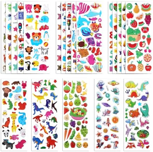 20 Sheets Puffy 3D Stickers for Kids & Toddlers, Variety Adhesive Sticker | Includes Animals Numbers Letters Fruits for Scrapbooking Journal Water Bottle DIY Craft (Boy Style)